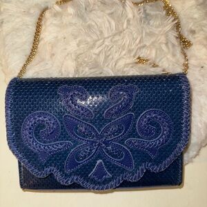 Aimee Kestenberg Navy Blue Clutch with Gold Chain